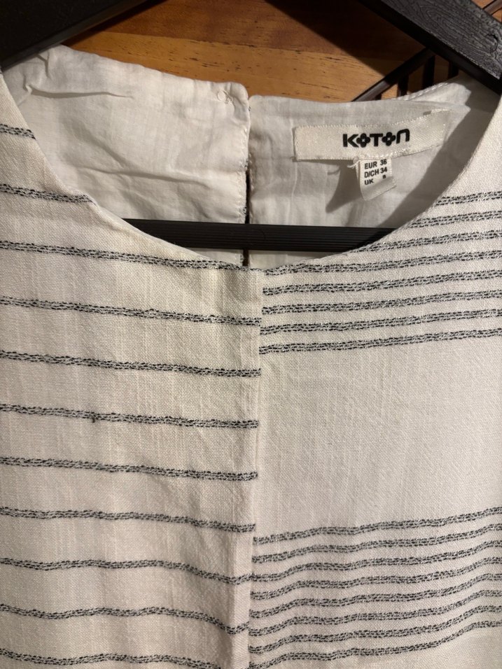 Koton Marka Gri Çizgili Uzun Elbise - Görsel 4