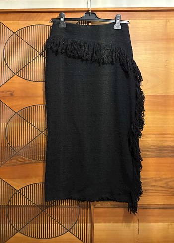 Zara Fırfırlı Siyah Bohem Midi Kadın Etek - Görsel 4