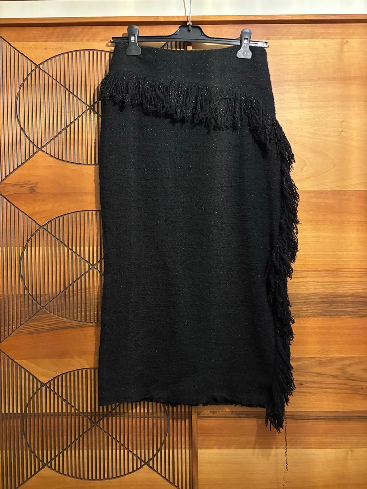 Zara Fırfırlı Siyah Bohem Midi Kadın Etek - Görsel 4