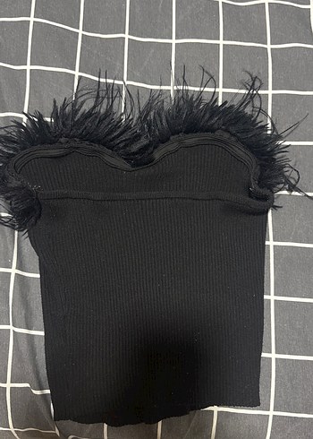 Siyah Kürklü Straplez Midi crop - Görsel 2