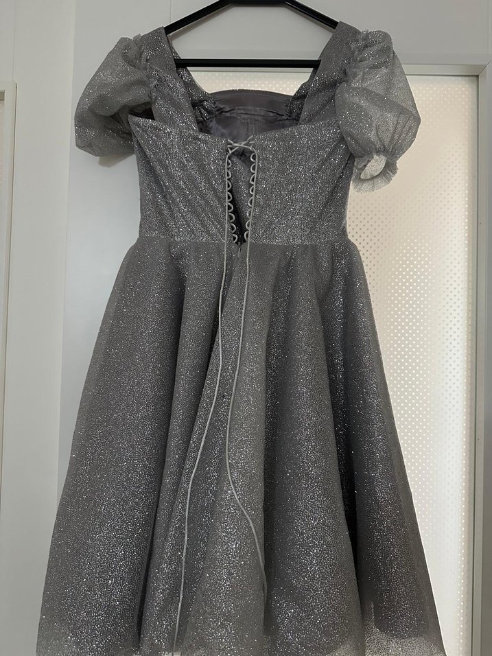 Gri Drapeli Mini Abiye Elbise - Görsel 2