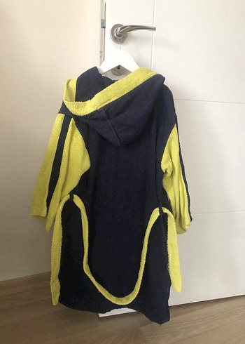 Sarı Lacivert Kapüşonlu Çocuk Bornozu - Görsel 2