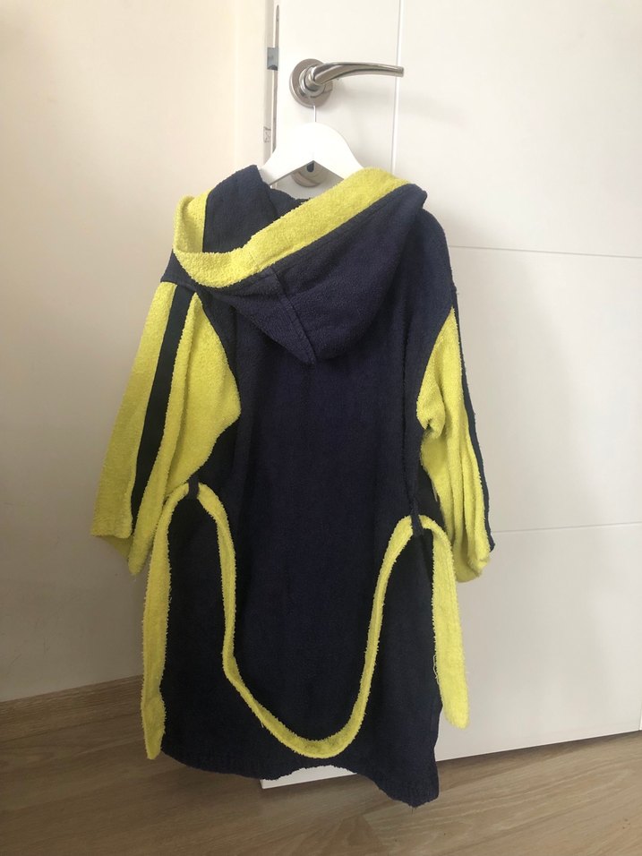 Sarı Lacivert Kapüşonlu Çocuk Bornozu - Görsel 2