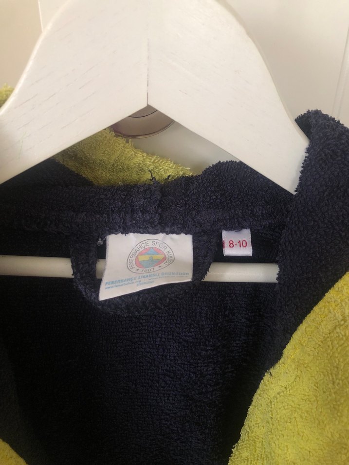 Sarı Lacivert Kapüşonlu Çocuk Bornozu - Görsel 3