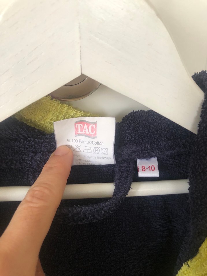 Sarı Lacivert Kapüşonlu Çocuk Bornozu - Görsel 4