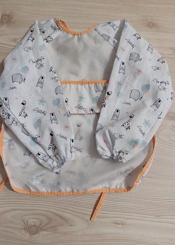 Baskılı Beyaz Gri Bebek Önlüğü - Görsel 5