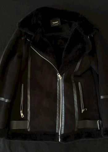 Pull & Bear Siyah Kürklü Deri Kadın Ceket