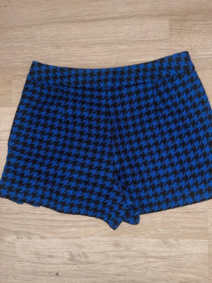 Zara Mavi Ekose Desenli  Mini Etek - Görsel 4