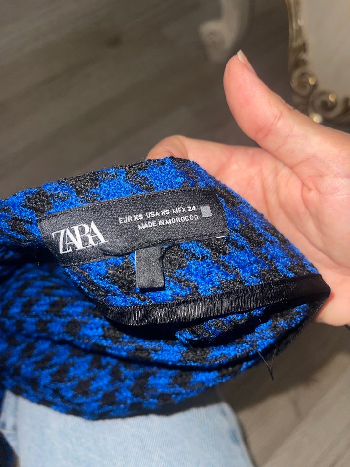 Zara Mavi Ekose Desenli  Mini Etek - Görsel 5