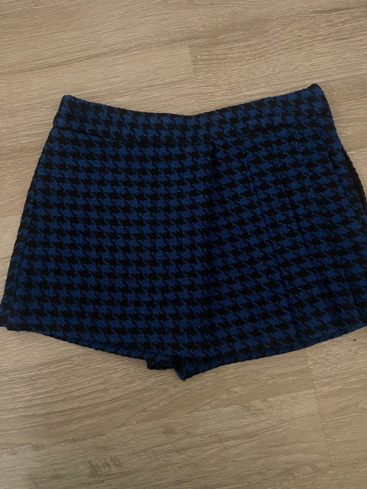 Zara Mavi Ekose Desenli  Mini Etek - Görsel 2