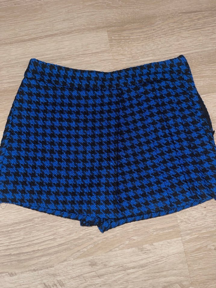 Zara Mavi Ekose Desenli  Mini Etek - Görsel 3