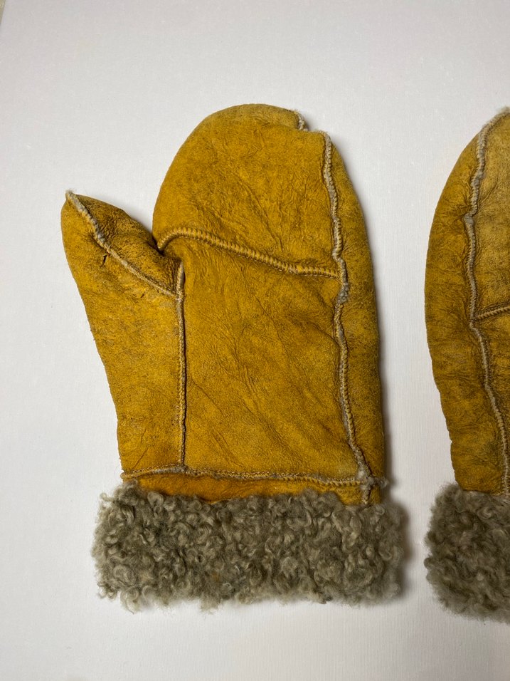 Vintage hardal deri eldiven  içi yünlü - Görsel 2