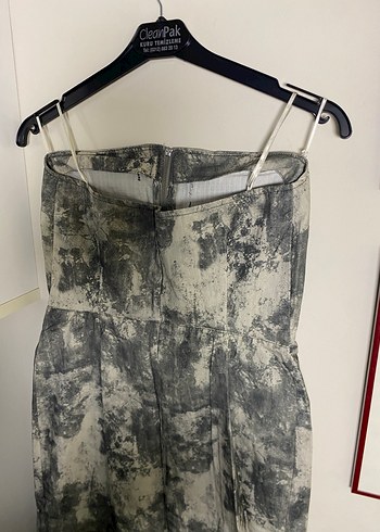 Kadın Gri Kamuflaj Desenli Denim Tulum - Görsel 4