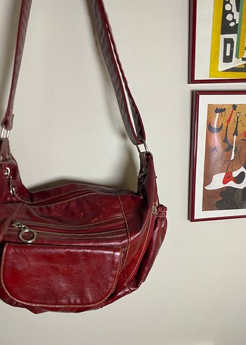 Bordo Vintage Deri Çanta - Görsel 3