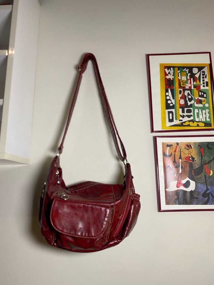 Bordo Vintage Deri Çanta - Görsel 2