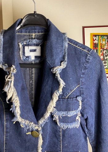 Püsküllü Mavi Vintage Kot Ceket - Görsel 4