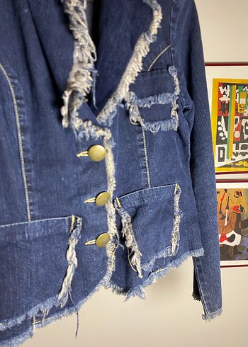 Püsküllü Mavi Vintage Kot Ceket - Görsel 7