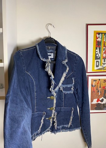 Püsküllü Mavi Vintage Kot Ceket - Görsel 3