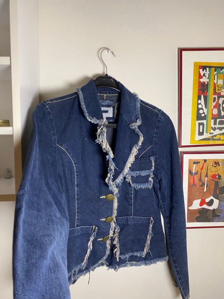 Püsküllü Mavi Vintage Kot Ceket - Görsel 3