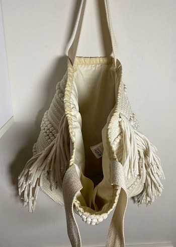 Krem Renk Püsküllü Omuz Çantası - Görsel 4