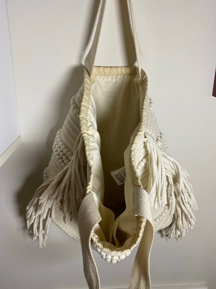 Krem Renk Püsküllü Omuz Çantası - Görsel 4