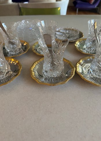 Jumbo Altın Kenarlı Kristal Çay Seti - Görsel 3