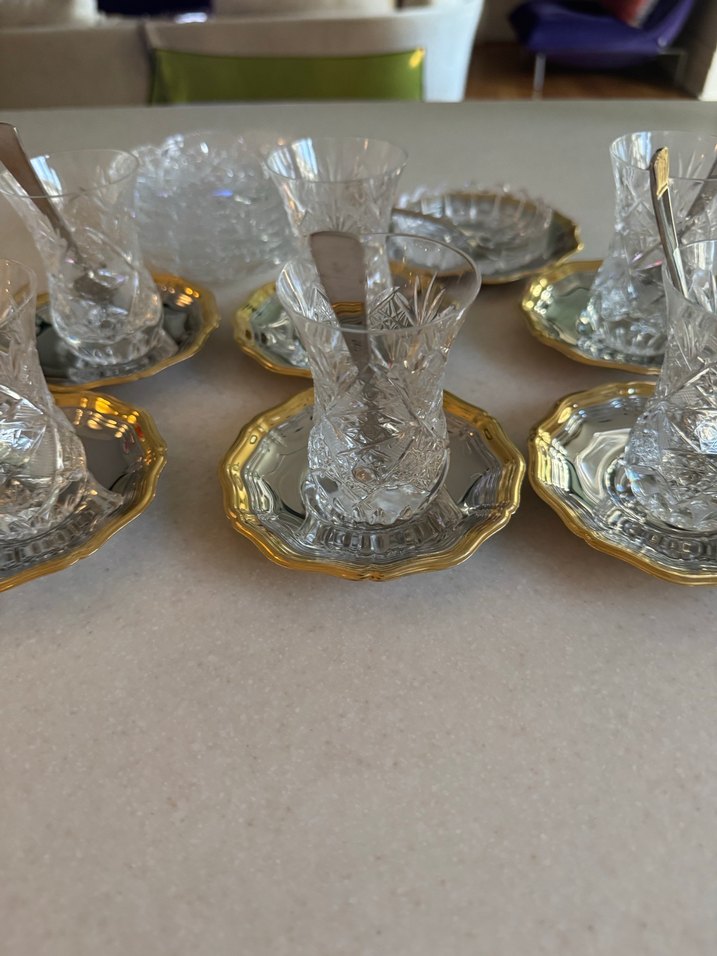 Jumbo Altın Kenarlı Kristal Çay Seti - Görsel 3