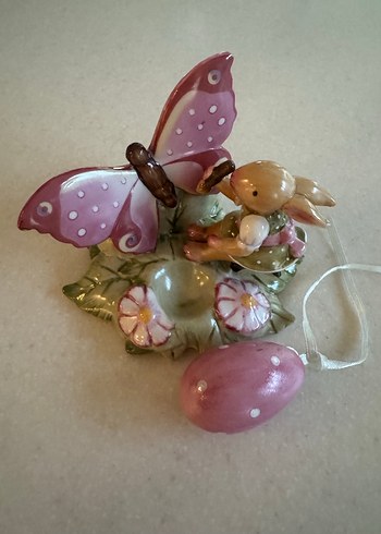 Pembe Pastel Kelebek ve Tavşan Figürin - Görsel 2