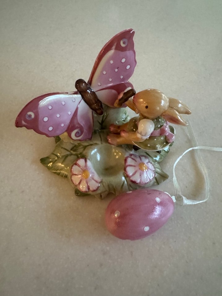 Pembe Pastel Kelebek ve Tavşan Figürin - Görsel 2