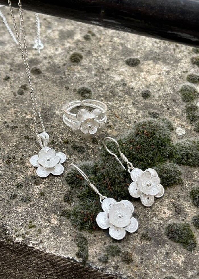 Gümüş telkari set. Yüzük kolye küpe - Görsel 2