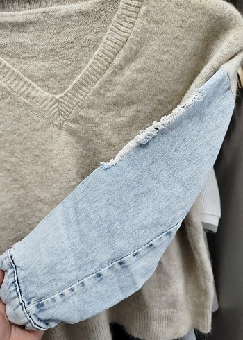 Bej V Yaka Triko Kazak Kot Kollu - Görsel 3