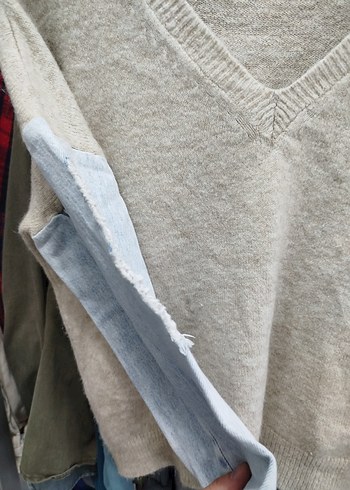 Bej V Yaka Triko Kazak Kot Kollu - Görsel 4