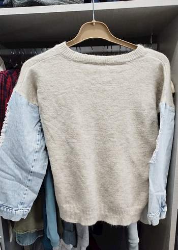 Bej V Yaka Triko Kazak Kot Kollu - Görsel 2