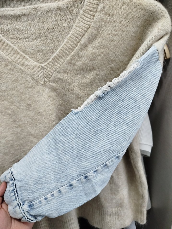 Bej V Yaka Triko Kazak Kot Kollu - Görsel 3