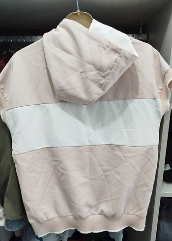 Kadın Pudra Kapüşonlu Kısa Kollu Sweatshirt - Görsel 3