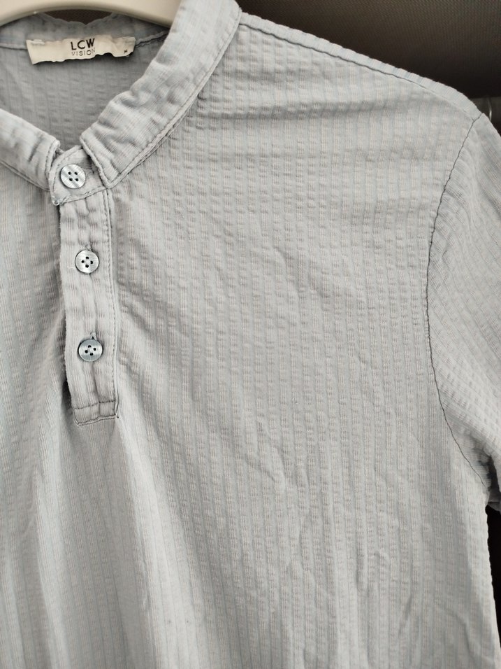 Buz Mavi İnce Keten Kısa Kollu Lcwaikiki Polo Tişört - Görsel 3