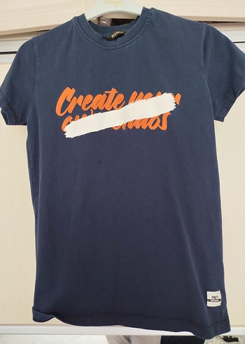 Erkek Lacivert Baskılı Denim Tişört