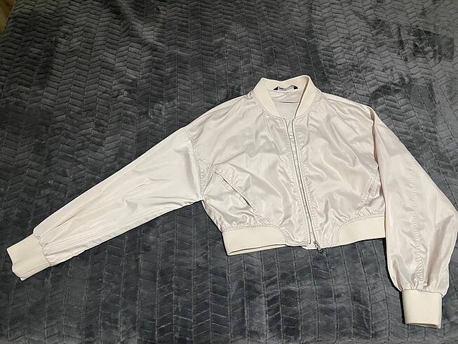 Crop saten ceket
