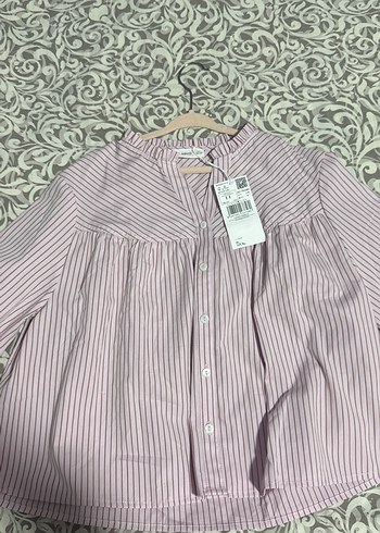 Pembe Çizgili Pamuklu V Yaka Gömlek - Görsel 2