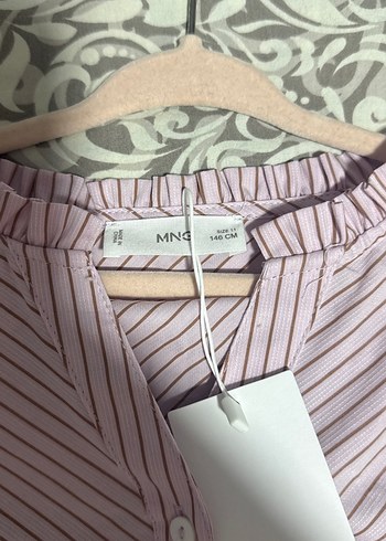 Pembe Çizgili Pamuklu V Yaka Gömlek - Görsel 6