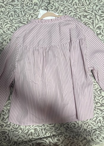 Pembe Çizgili Pamuklu V Yaka Gömlek - Görsel 5