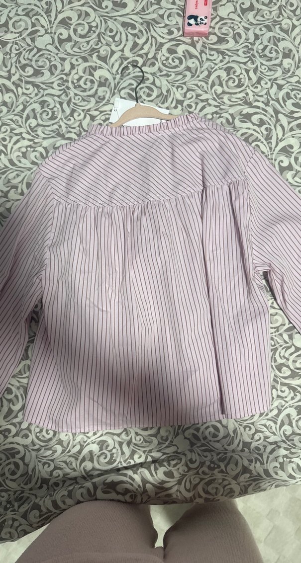 Pembe Çizgili Pamuklu V Yaka Gömlek - Görsel 5