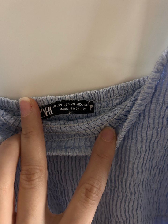 Uzun Mavi Askılı Pliseli Keten Elbise - Görsel 2