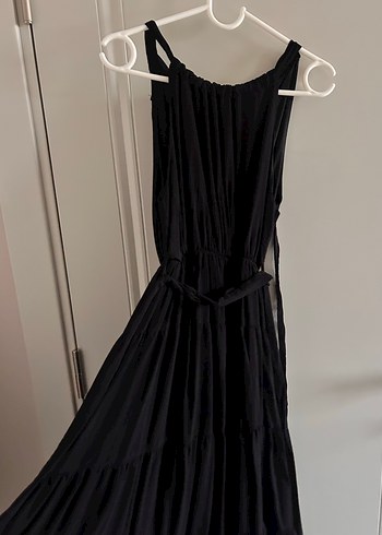 Uzun Siyah Keten Pilili Gotik Elbise - Görsel 2