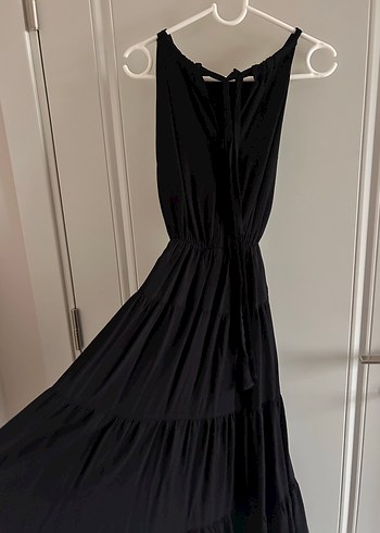 Uzun Siyah Keten Pilili Gotik Elbise - Görsel 4