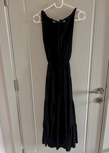 Uzun Siyah Keten Pilili Gotik Elbise - Görsel 3