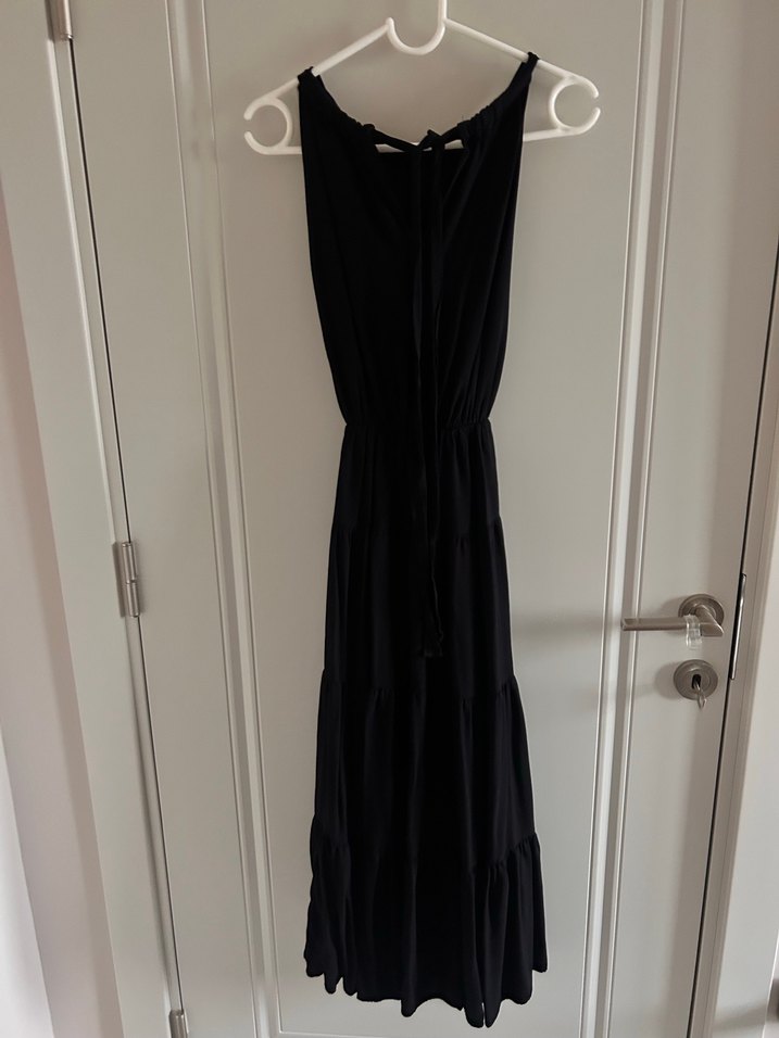 Uzun Siyah Keten Pilili Gotik Elbise - Görsel 3