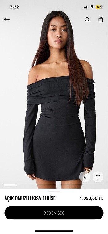 Stradivarius siyah mini kayık yaka elbise