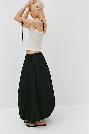 Zara Zara Cepli Balon Siyah Midi Etek