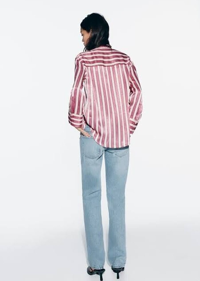 Zara Çizgili Saten Gömlek - Görsel 4